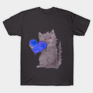 Black cute cat (Kuroo) with Heart T-Shirt